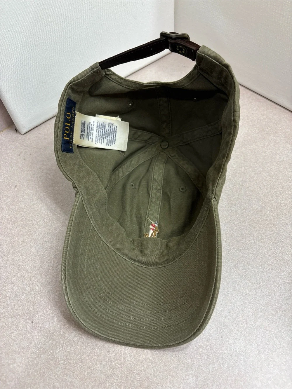 POLO RALPH LAUREN GREEN HAT BASEBALL CAP MULTI COLOR PONY Leather Strap Vintage